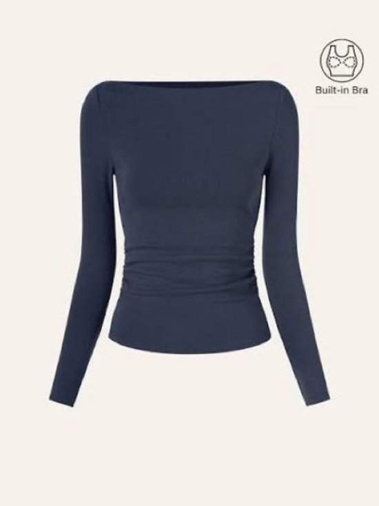 OGL Tops - OGL Navy Long Sleeve Boatneck Bra Top
